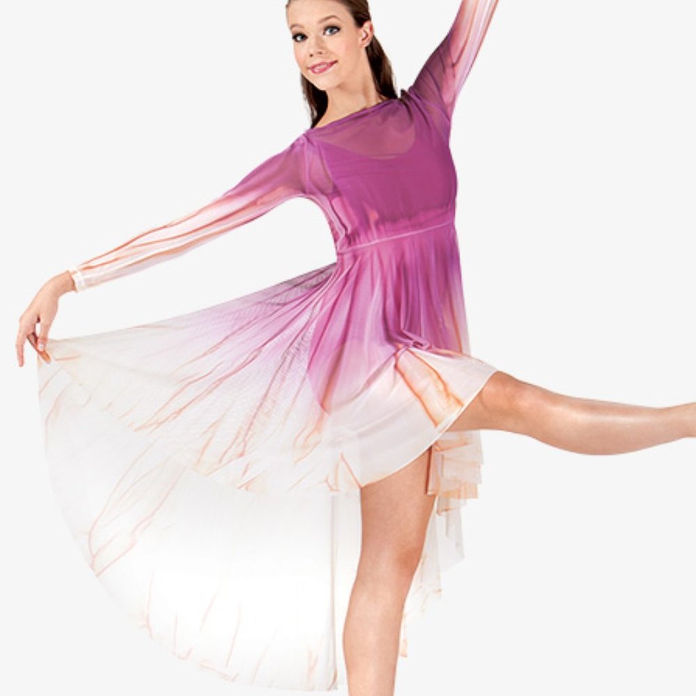 Hand Painted Long Sleeve Lyrical Overdress - Boysenberry/Peach by Watercolor